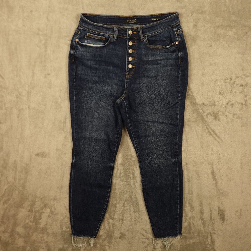 Judy Blue Jeans Skinny Fit button fly women's 14W blue stretchy high rise‎